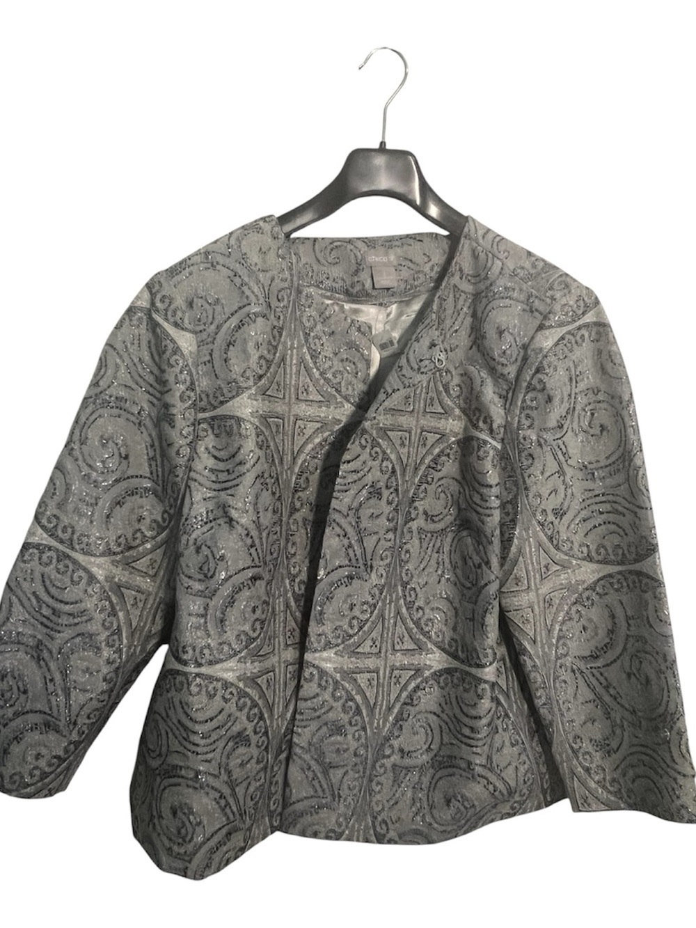 Chicos Silver Patterned Open Front Blazer-Chicos sise 3 US 16-18 NWT